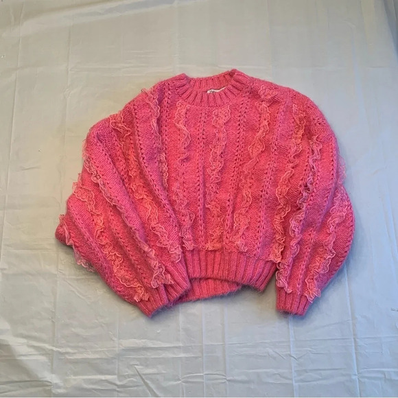 🌸 Zara Pink  Knit Sweater with Lace Accents - Women’s Size SM 🌸 - Picture 5 of 8